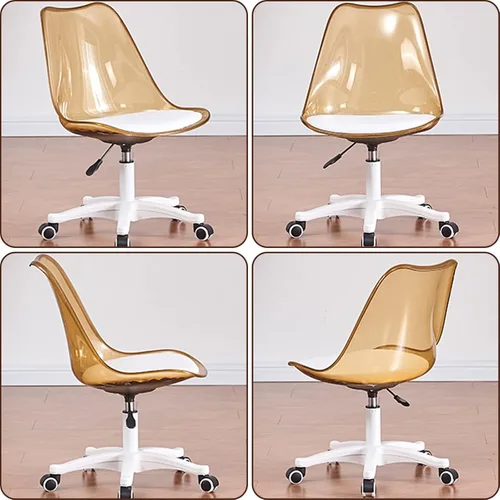 Miniatura 7 de Silla de escritorio transparente, silla de oficina de acrílico sin brazos con ruedas, giratoria de 360° y silla de tocador de altura ajustable