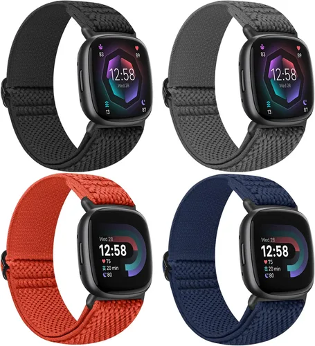 Miniatura 9 de Bandas elásticas compatibles con Fitbit Versa 4/Fitbit Sense 2/Fitbit Versa 3/Fitbit Sense bandas para hombres y mujeres, paquete de 4 correas