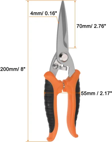 Miniatura 2 de HARFINGTON Tijeras industriales de 8 pulgadas de acero inoxidable tijeras cuchillas con mango negro naranja para cortar hojas finas de cobre de metal