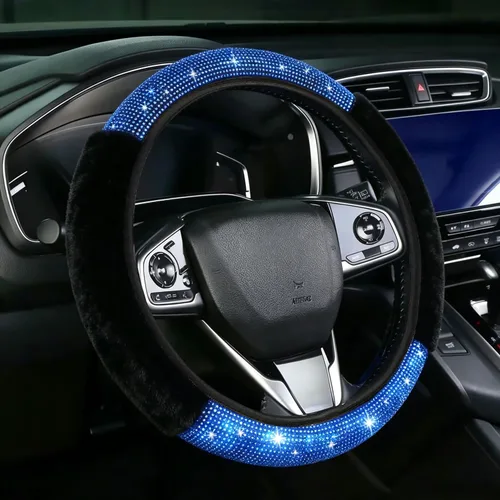 Miniatura 9 de Funda para volante con destellos para mujeres y niñas, cubierta de volante de diamantes de imitación de color negro con brillantes de piel