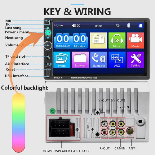 Miniatura 6 de Podofo Estéreo de coche doble DIN Radio de coche 7 pulgadas reproductor MP5 con pantalla táctil HD pantalla digital Bluetooth multimedia soporte