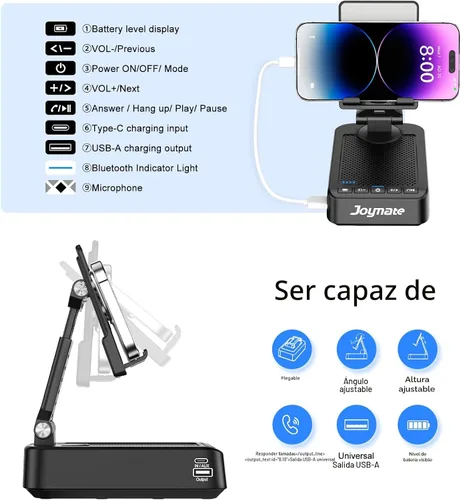 Miniatura 4 de Regalos para hombres y mujeres, soporte para teléfono con altavoz Bluetooth y función de carga, ángulo rotatorio de 360° ajustable, soporte