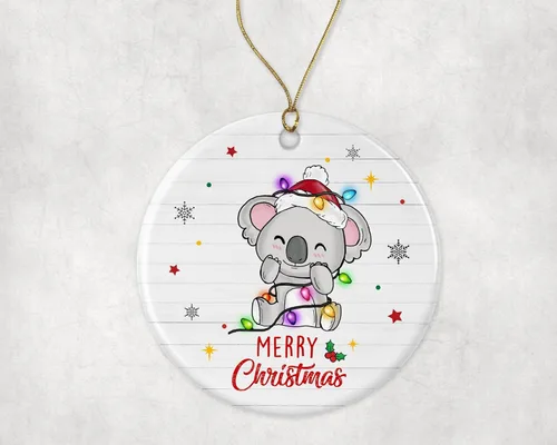 Merry Christmas Koala Ornament, 2023 Christmas Ornament, Koala Christmas Light Ornament, Kids Christmas Ornament, Animal Christmas Ornament Printed