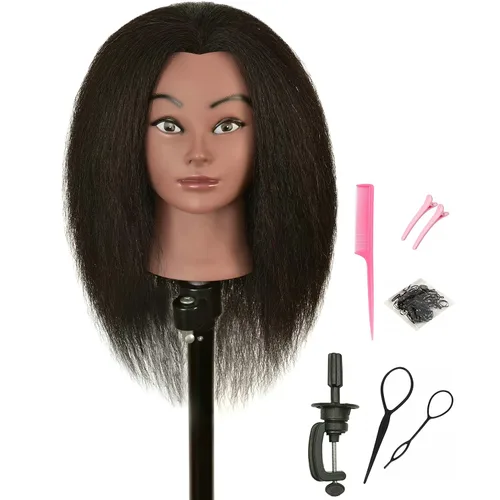 Miniatura 12 de RIHANNAHAIR - Cabello humano 100% real estilo afro, incluye cabeza de maniquí para peluquería: prácticas de estilismo, trenzado, rizado, estilizado
