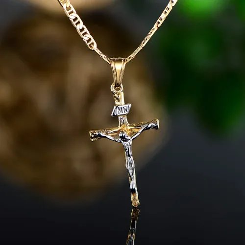 Miniatura 2 de Barzel Collar de cruz para mujer y hombre, chapado en oro de 18 quilates, diseño de marinero planoMarina 060 de 0.118 in con colgante de cruz.