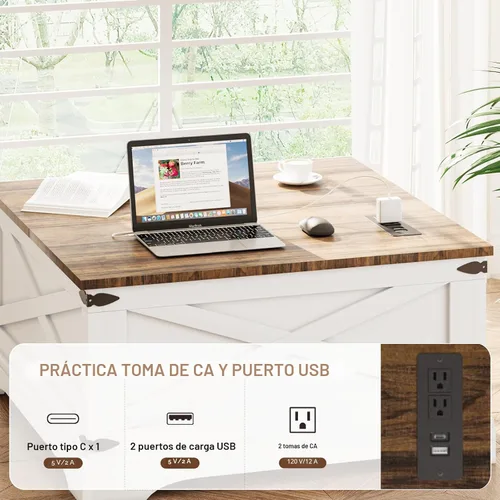 Miniatura 3 de BROTTAR - Mesa de centro con superficie elevable y almacenamiento, mesa cuadrada para sala de estar con puertos de carga, mesa de comedor