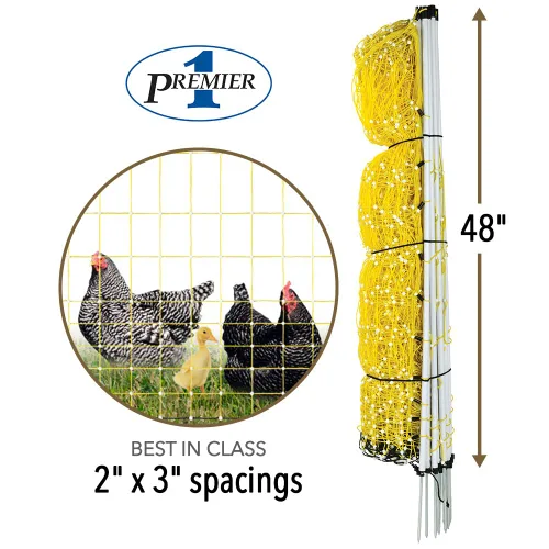 Miniatura 2 de Premier 1 Red eléctrica portátil para pollo con postes incorporados, 48 pulgadas de alto x 82 pies de largo, valla amarilla para aves de corral