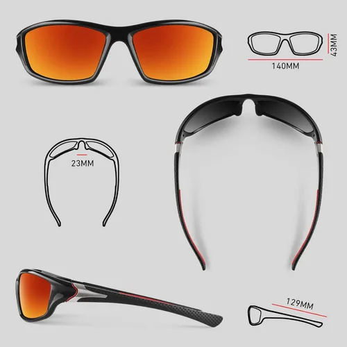 Miniatura 3 de WEAROYO - Gafas de sol polarizadas deportivas para hombres y mujeres, gafas de pesca y conducción rectangulares, protección UV400 C Negro Rojo