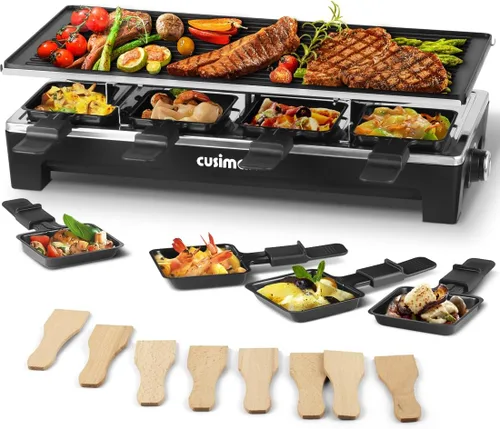 Parrilla de Mesa Raclette, CUSIMAX Parrilla Eléctrica, Parrilla de Interior Parrilla Coreana BBQ con Placa Antiadherente Reversible 2 en 1, Máquina