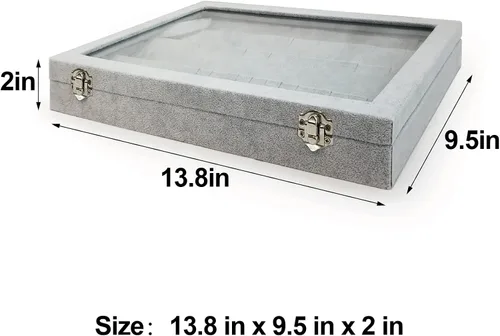 Miniatura 8 de Organizador de almacenamiento de pendientes de terciopelo de hielo con tapa transparente grande, caja de joyería, soporte para aretes, vitrina gris