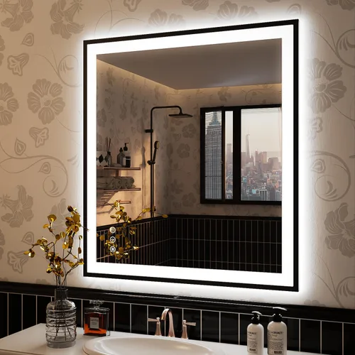 Miniatura 10 de ISKM Espejo LED con marco para baño de 40"x30", espejo de baño LED regulable con luces, antivaho, espejo iluminado frontal y retroiluminado de 3