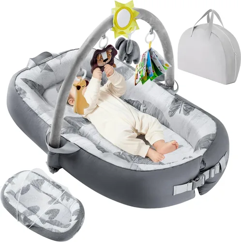 Tumbona Portátil para Bebé Para Viajes, Transpirable y Cómoda 100% Algodón Tumbona para Bebé, Nido de Bebé de 0 a 24 meses Lavable a Máquina Tumbona
