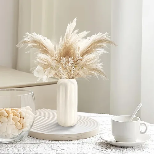 Miniatura 7 de Jarrón de cerámica para flores – Jarrón moderno pequeño con textura acanalada para decoración del hogar, hierba de pampas, decorativo, de granja