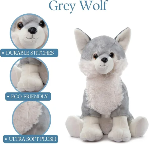 Miniatura 6 de The Petting Zoo Peluche de lobo gris, regalos para niños, animales salvajes del zoológico Onez, juguete de peluche jumbo de lobo gris de 20 pulgadas