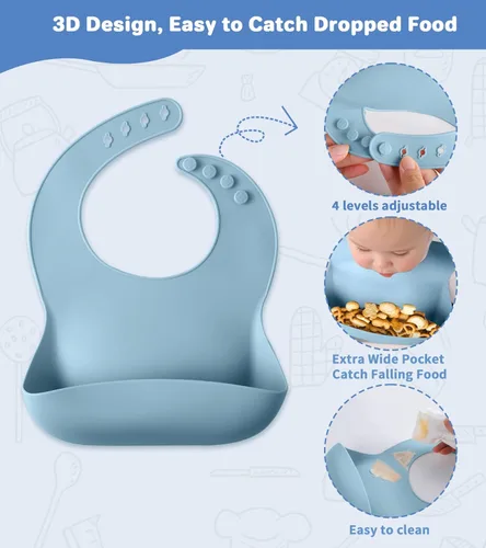 Miniatura 4 de Juego de alimentación de bebé de silicona, 10 piezas de suministros de destete LED para bebés, juego de artículos esenciales para comer con ventosa