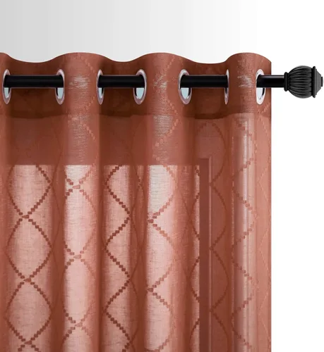 Miniatura 23 de KOUFALL Cortinas negras de 63 pulgadas de largo para dormitorio, juego de 2 paneles transparentes con ojales para ventana, cortinas geométricas