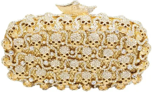 Boutique De FGG Bolso de mano de cristal de calavera para mujer, bolso de mano de noche con diamantes de imitación, para fiesta, graduación,