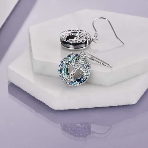 Miniatura 4 de POPLYKE Aretes colgantes de plata de ley con diseño de árbol de la vida celta para mujer