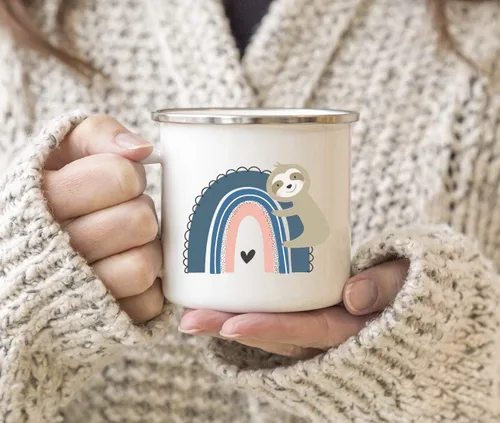 Miniatura 3 de Andaz Press Taza de chocolate caliente de acero inoxidable para niños, 11 onzas, perezoso arcoíris azul, paquete de 1, para niños, ideas