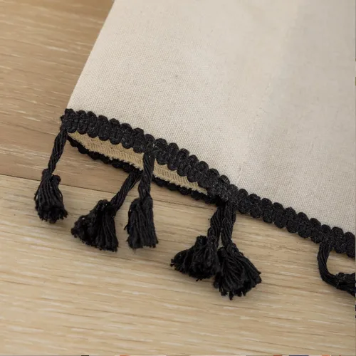 Miniatura 5 de Coral Fish Cenefa bohemia para ventana de cocina, cortinas geométricas para baño con patrones étnicos negros y flecos de macramé, cortina pequeña