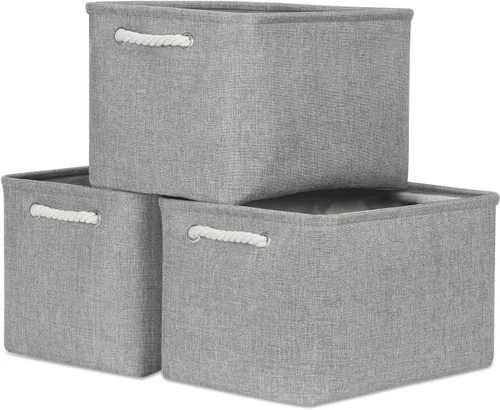 Miniatura 53 de Bidtakay Cestas de almacenamiento de tela con asas [paquete de 2] organizador de lona grande de 16 x 11.8 x 11.8 pulgadas, canastas altas plegables