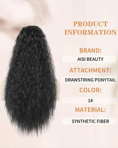 Miniatura 4 de Extensiones de pelo largo para cola de caballo ondulado con cordón de 22 pulgadas, cabello sintético con cordón, para mujer