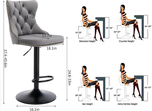 Miniatura 58 de Aoowow Juego de 2 taburetes de bar giratorios, taburetes de bar ajustables con respaldo de terciopelo copetudo, sillas de bar modernas tapizadas