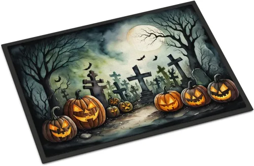 Miniatura 56 de Caroline's Treasures DAC2223MAT - Felpudo espeluznante de Halloween con gato negro de 18 x 27 pulgadas, tapete para puerta delantera