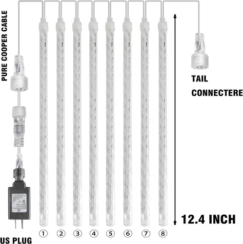 Miniatura 2 de Dazzle Bright 288 luces LED de Navidad, luces de lluvia de meteoritos de 11.8 pulgadas con 8 tubos, enchufe impermeable, luces de lluvia que caen