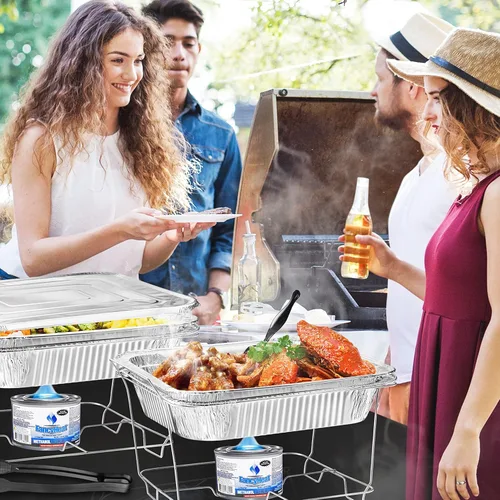 Miniatura 7 de Juego de Bandejas Calentadoras Desechables para Bufé, Calentadores de Alimentos para Fiestas, Conjunto Completo de 39 Piezas de Bandejas