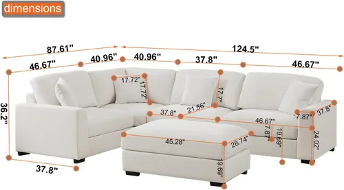 Miniatura 2 de Sofá modular Cloud de 212 pulgadas con tumbona grande, profundo y cómodo, sofás seccionales en forma de L de gran tamaño para sala de estar, Blanco