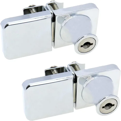 Miniatura 15 de Cerradura de vitrina sin taladro para vidrio de 0.2 a 0.3 pulgadas, llave igual, montaje puerta a puerta, 2 juegos ovalados cromados de 3.35 x 1.49