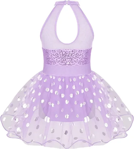 Miniatura 70 de CHICTRY Vestido tutú de ballet con lentejuelas brillantes para niñas y niñas, moderno disfraz de baile latino de jazz
