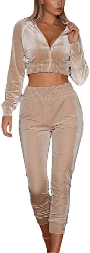 Miniatura 2 de Conjunto deportivo de 2 piezas para mujer con cierre de terciopelo, sudadera delgada y pantalones deportivos
