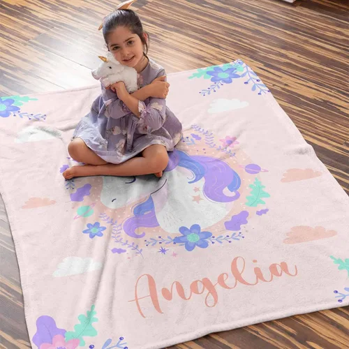 Miniatura 92 de Artsadd Manta de bebé personalizada para niños y niñas con nombre, manta personalizada con nombre de bebé con patrón de unicornio, manta