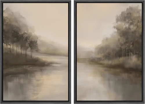 Miniatura 23 de SIGNWIN Lienzo enmarcado para pared, juego de arte sereno de paisaje de pantanos, ilustración rústica, arte moderno, minimalismo, decorativo