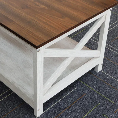 Miniatura 3 de Mesa de café Rainbow Sophia, mesa de café moderna de estilo casa de campo con almacenamiento de 2 niveles, 40 pulgadas, roble Sargent