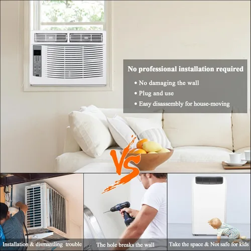 Miniatura 5 de ROVSUN - Aire acondicionado de ventana de 6000 BTU, unidad de aire acondicionado 3 en 1 para ventana, funciona como enfriador, deshumidificador