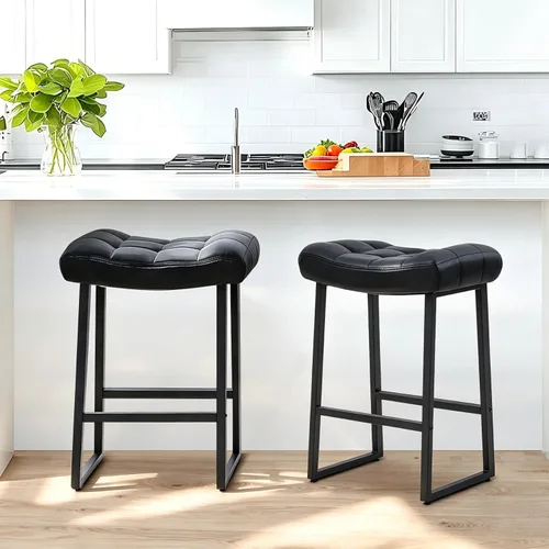 Miniatura 29 de RNKSFX Taburete de bar moderno negro para encimera de cocina sin respaldo de altura de mostrador con asiento tapizado de piel sintética y marco