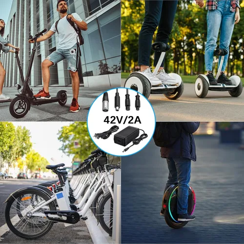 Miniatura 3 de Cargador de batería rápido de 42 V 2 A con sistema de refrigeración, cargador universal de repuesto de 5 enchufes para batería de litio de 36 V