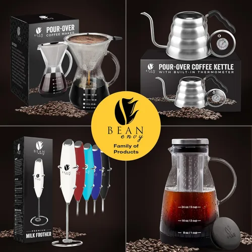 Miniatura 9 de Bean Envy Espumador de leche para café, de mano, mini mezclador eléctrico de bebidas, espumador y espumador con soporte para café, lattes, Rojo