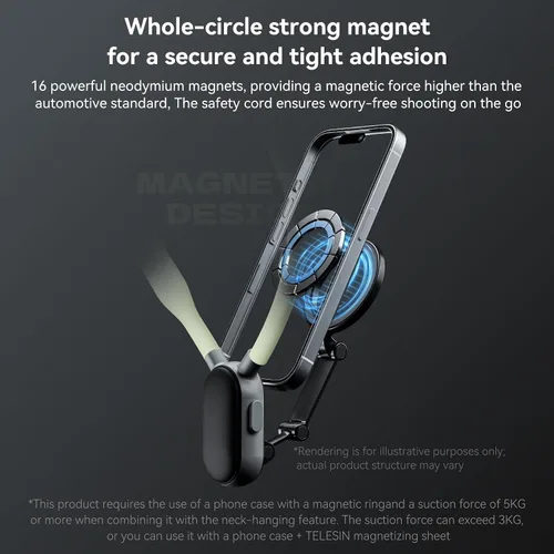 Miniatura 4 de TELESIN Montura Magnética para Cuello para Teléfonos, Soporte para Teléfono Celular Colgante en el Cuello POV/Vlog Selfie Collar Manos Libres Correa