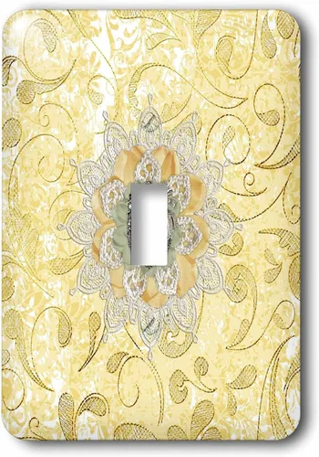 Miniatura 2 de 3dRose Image of Cameo in Gold, Yellow Lace Flora Design 2 plug outlet cover