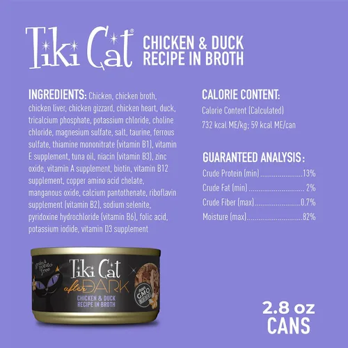 Miniatura 4 de Tiki Cat After Dark - Alimento húmedo para gatos, pollo y pato, latas de 2.8 onzas (12 unidades)