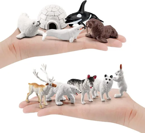 NatureMan Juego de 10 figuras de animales árticos, mini juego de juguetes de animales árticos, figuras de animales marinos del océano del círculo