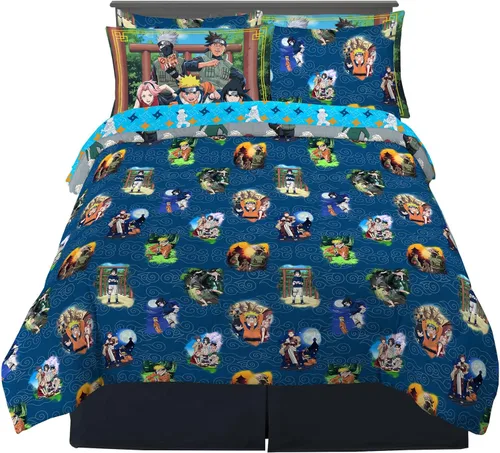 Naruto Anime Bedding - Juego de edredón y sábanas súper suaves con funda, 7 piezas, tamaño full, por Franco