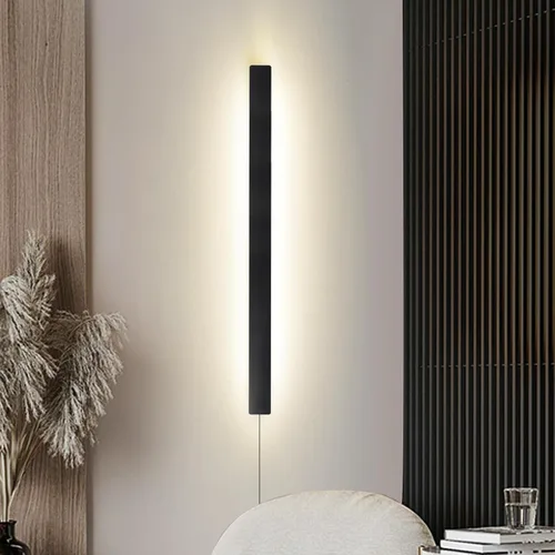 Miniatura 8 de KELUOLY Lámparas de pared modernas con enchufe, aplique de pared LED negro mate de 31.4 pulgadas, lámpara de pared interior acrílica cálida blanca