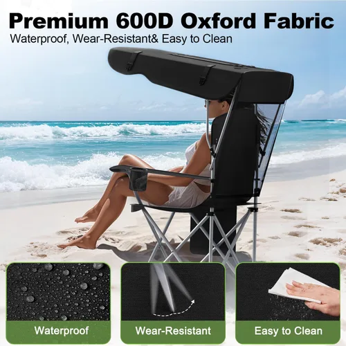 Miniatura 6 de VTOY Silla de camping portátil con dosel, silla plegable con toldo, silla Oxford 600D duradera para camping, playa, picnic, pesca y deportes