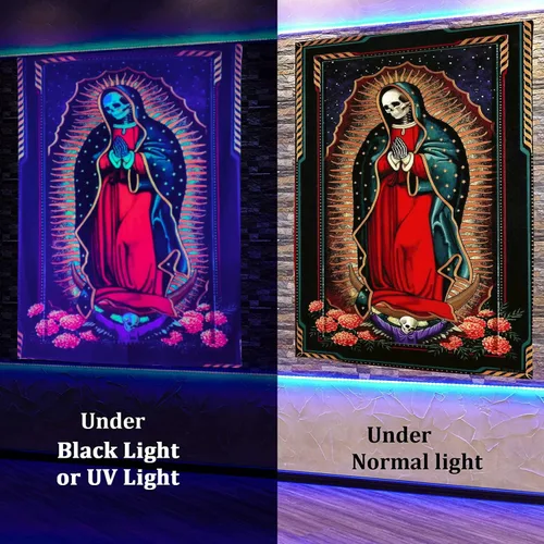 Miniatura 2 de Simsant Blacklight Wizard Skull Tapestry - Solar Iris UV Sol y Luna Star y Cloud Tarot - Tamaño grande 40 x 60 pulgadas para habitación YGTLSSI18
