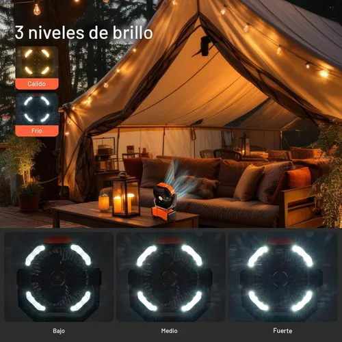 Miniatura 3 de Odoland Ventilador de camping de 40,000 mAh con luz LED, ventilador de escritorio oscilante a batería con control remoto y gancho, ventilador Naranja